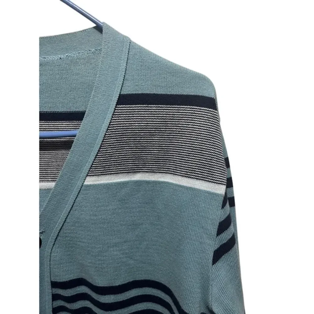 Rogues Gallery wool cardigan striped blue gray white black cotton mens large